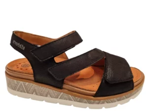 Mephisto Mephisto Meril Artesia black Leren Dames Sandalen met Klittenbandsluitingen en Verhoogde Hak Zwart