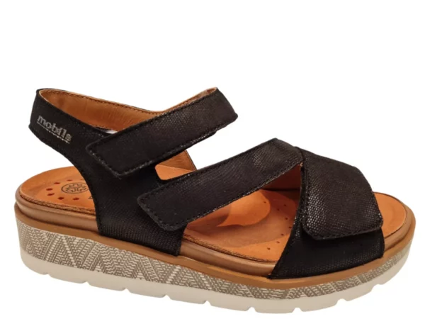 Mephisto Mephisto Meril Artesia black Leren Dames Sandalen met Klittenbandsluitingen en Verhoogde Hak Zwart