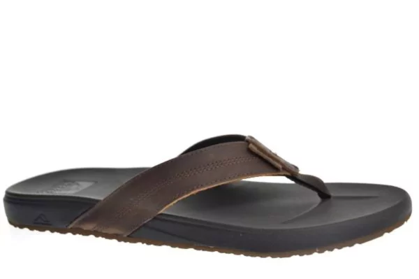 Reef Reef - Cushion Bounch Phantom BLACK Heren Slippers Teenslippers Leren Band Bruin Met Zwart