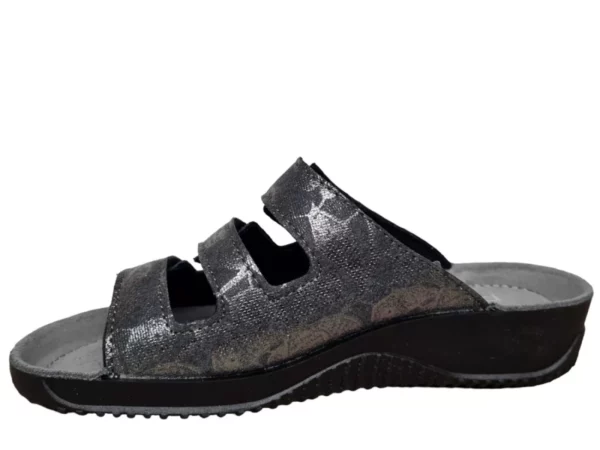 Rohde Rohde 1930 82 Leren Dames Slippers Teenslippers Voorgevormd Voetbed klittenbandsluiting Grijs