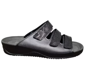 Rohde Rohde 1930 82 Leren Dames Slippers Teenslippers Voorgevormd Voetbed klittenbandsluiting Grijs