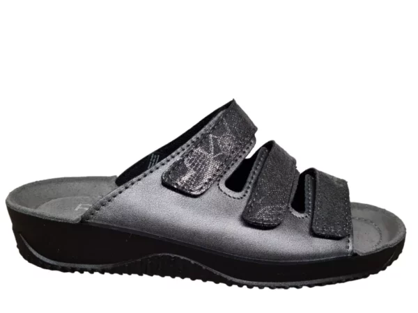 Rohde Rohde 1930 82 Leren Dames Slippers Teenslippers Voorgevormd Voetbed klittenbandsluiting Grijs