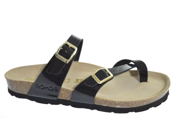 Rohde Rohde - 5575 91 Leren Dames Slippers Teenslippers Voorgevormd Voetbed Zwart