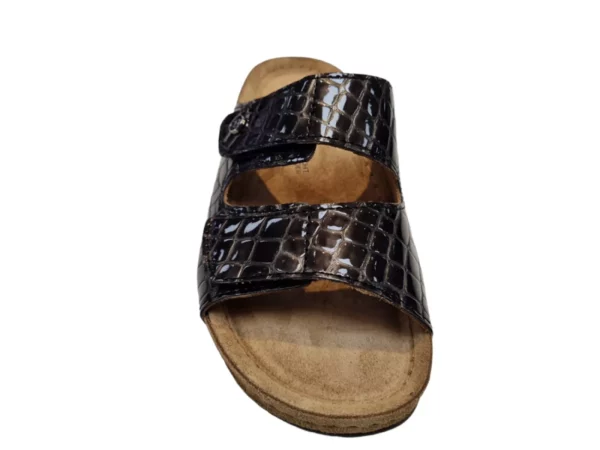 Rohde Rohde 5854 82 Grijze Leren Dames Slippers Met Klittenbandsluiting