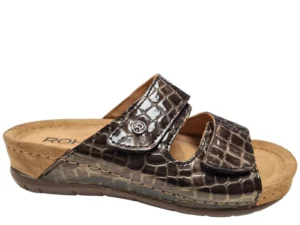 Rohde Rohde 5854 82 Grijze Leren Dames Slippers Met Klittenbandsluiting