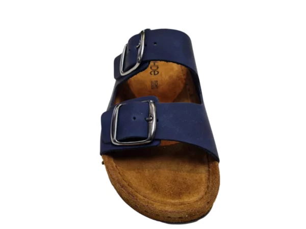 Rohde Rohde 5856 56 Blauwe Leren Dames Slippers Met Voorgevormd Voetbed en Gespsluiting