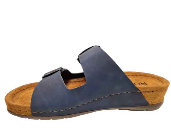 Rohde Rohde 5856 56 Blauwe Leren Dames Slippers Met Voorgevormd Voetbed en Gespsluiting