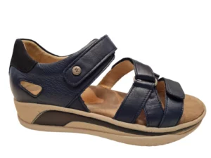 Wolky Wolky 0105530 870 Leren Dames Sandalen Dichte Hiel Klittenbandsluiting Blauw