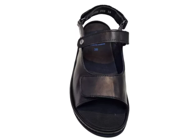 Wolky Wolky 0335020 000 Dames Sandalen Uitneembaar Voetbed Leer Klittenbandsluiting Zwart