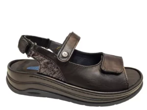 Wolky Wolky 0335020 000 Dames Sandalen Uitneembaar Voetbed Leer Klittenbandsluiting Zwart