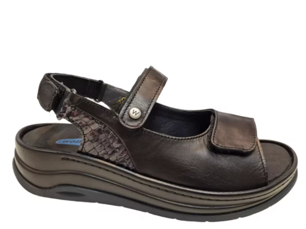 Wolky Wolky 0335020 000 Dames Sandalen Uitneembaar Voetbed Leer Klittenbandsluiting Zwart