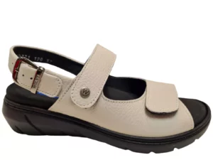 Wolky Wolky 0410371 120 Leren Dames Sandalen Uitneembaar Voetbed En Klittenbandsluiting Creme