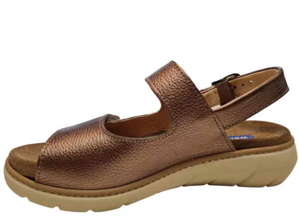 Wolky Wolky 0410371 320 Dames Sandalen Uitneembaar Voetbed Leer Klittenbandsluiting Metallic Bruin