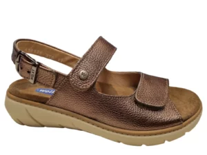 Wolky Wolky 0410371 320 Dames Sandalen Uitneembaar Voetbed Leer Klittenbandsluiting Metallic Bruin