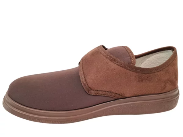 Fischer Fischer Dames en Heren Bruine Klittenband Pantoffel Met Stretch Diabetisch