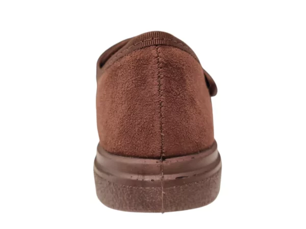 Fischer Fischer Dames en Heren Bruine Klittenband Pantoffel Met Stretch Diabetisch