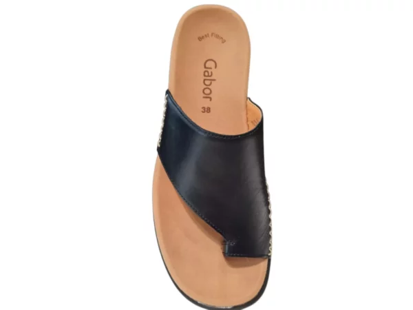 Gabor Gabor Zwarte Leren Dames Teenslippers