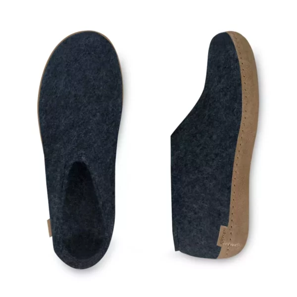 Glerups Glerups Lage Wollen Sloffen Leren Zool denim