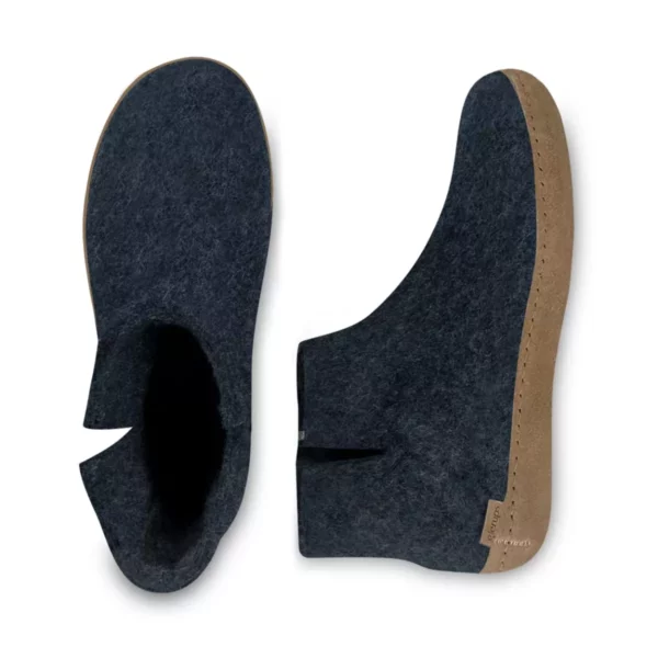 Glerups Glerups Hoge Wollen Sloffen Leren Zool Denim