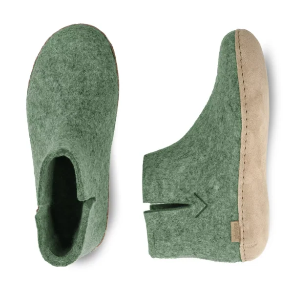Glerups Glerups Hoge Wollen Sloffen Leren Zool Mos Groen