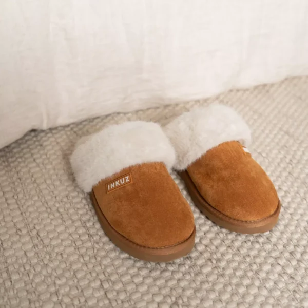 Inkuz Inkuz Dames Cognac Wamte Pantoffels Met Infrarood Verwarming