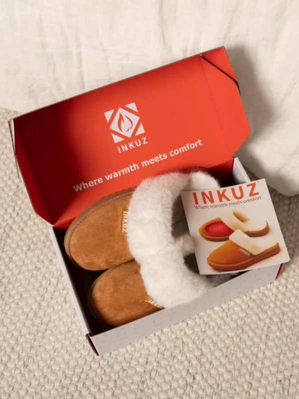 Inkuz Inkuz Dames Cognac Wamte Pantoffels Met Infrarood Verwarming