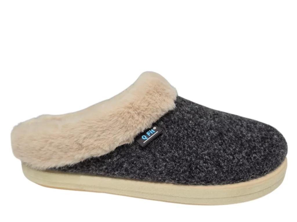 Q Fit Q Fit Roan Zwarte Vilten Open Dames Pantoffels