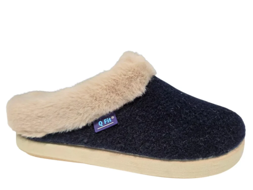 Q Fit Q Fit Roan Blauwe Vilten Open Dames Pantoffels