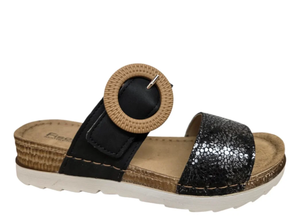 Fischer Fischer 556207 222 Slippers Zwart met Print Leer Dames