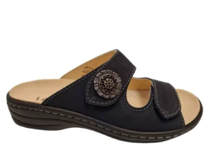 Longo Longo 1006391 8 Navy Cosmos Leren Dames Slippers Klittenbandsluiting Uitneembaar Voetbed Blauw