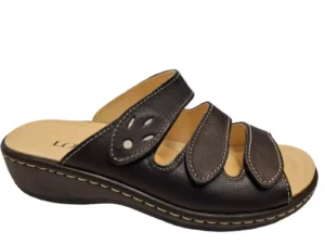 Longo Longo 1006392 0 Schwarz Beige Leren Dames Slippers Klittenbandsluiting Uitneembaar Voetbed Beige