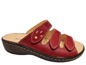 Longo Longo 1006394 5 Granada Leinen Leren Dames Slippers Klittenbandsluiting Uitneembaar Voetbed Rood