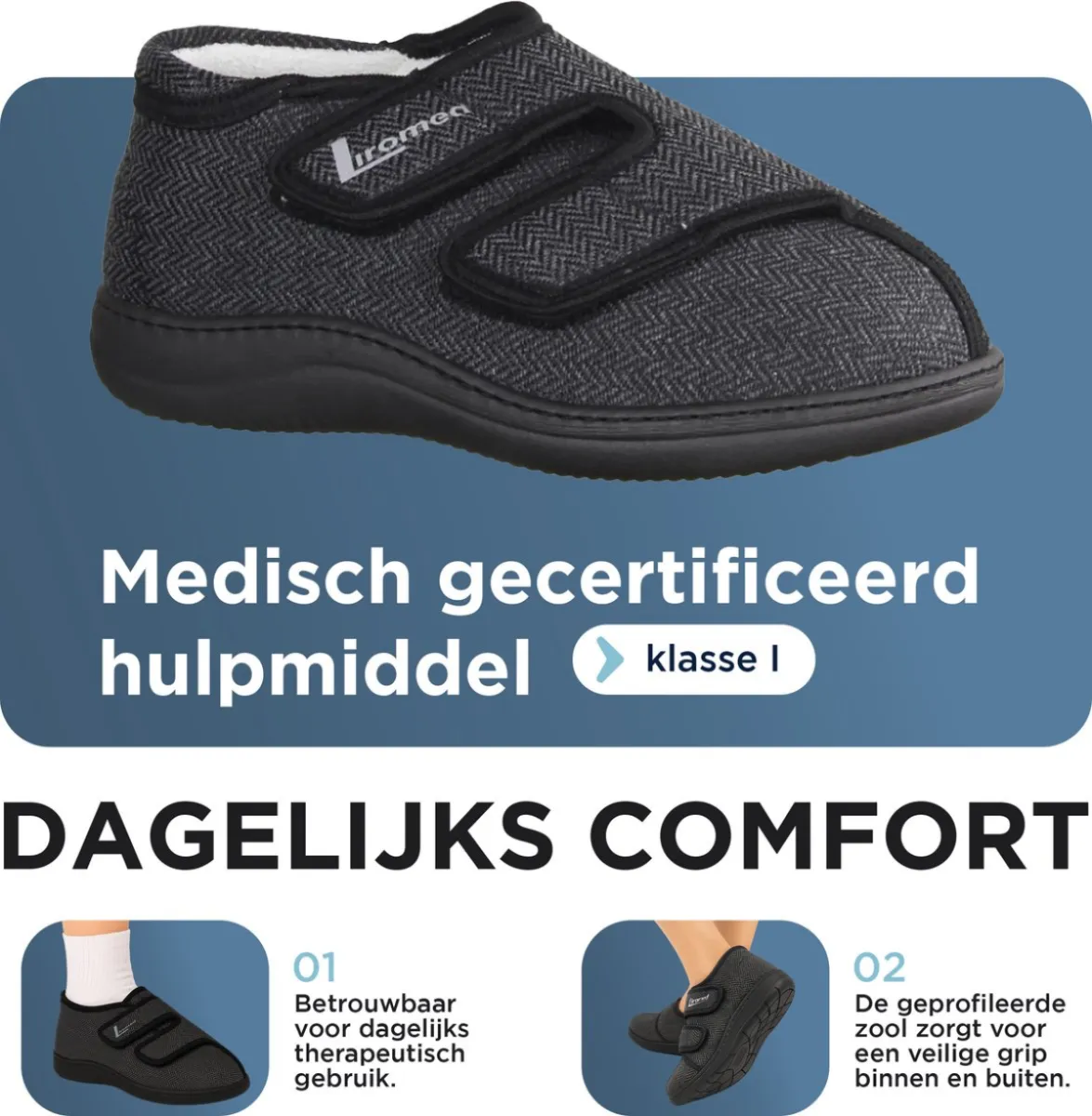 Liromed Liromed Kampen Zwart 476-1003 Medische Verbandpantoffels Zwart Bamboe-textiel Uniseks Breedtemaat L Zorgvergoeding Mogelijk