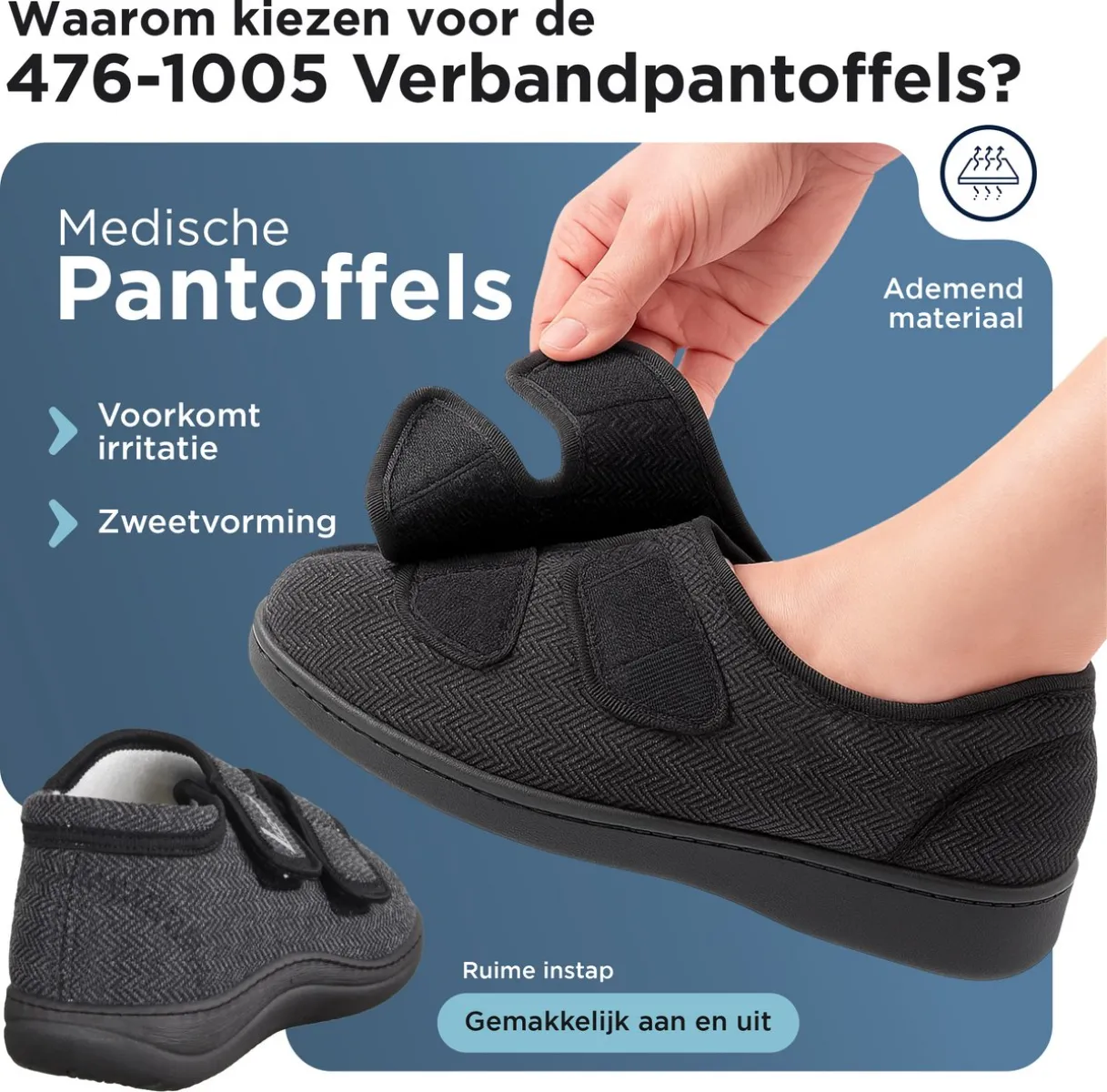 Liromed Liromed Kampen Zwart 476-1003 Medische Verbandpantoffels Zwart Bamboe-textiel Uniseks Breedtemaat L Zorgvergoeding Mogelijk