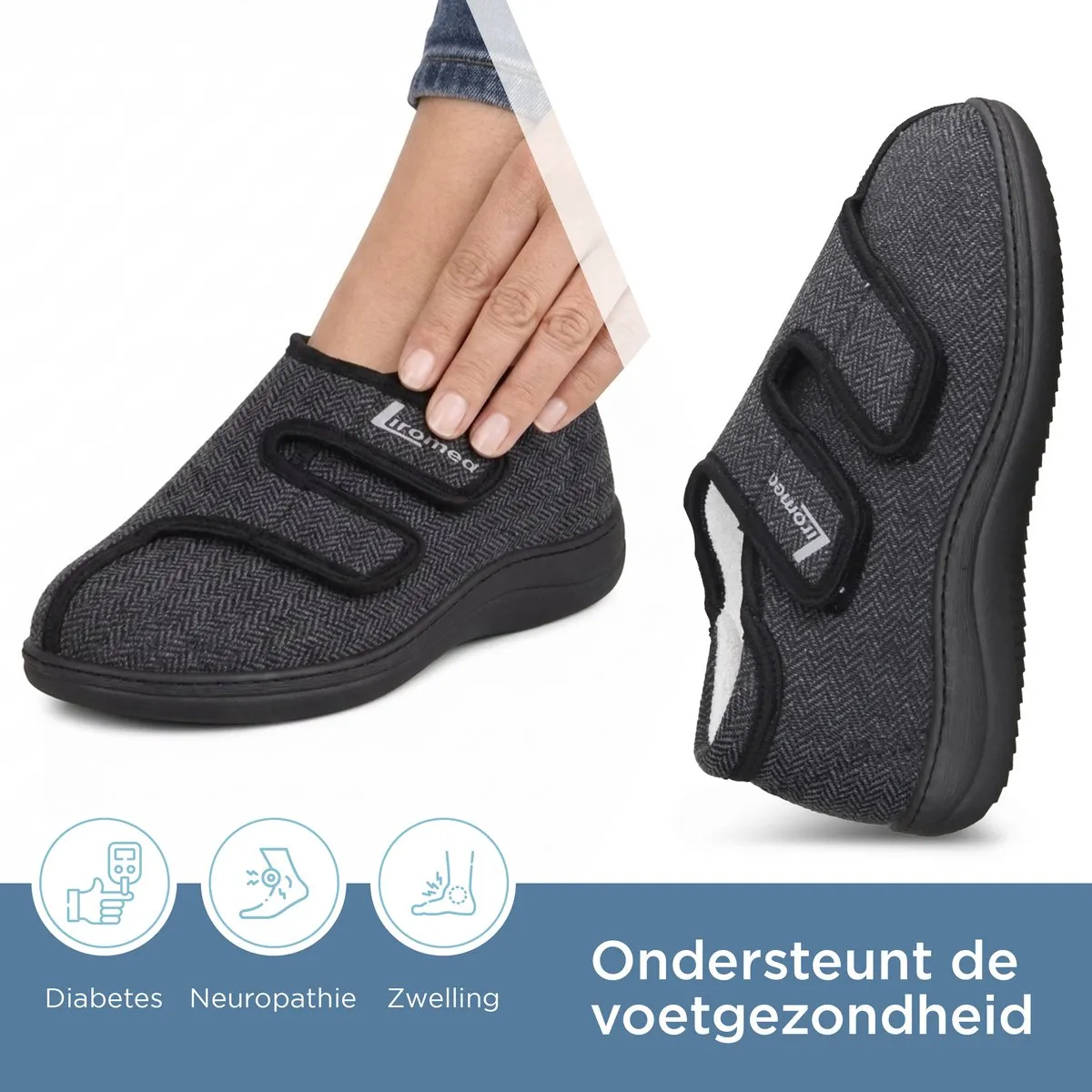 Liromed Liromed Kampen Zwart 476-1003 Medische Verbandpantoffels Zwart Bamboe-textiel Uniseks Breedtemaat L Zorgvergoeding Mogelijk