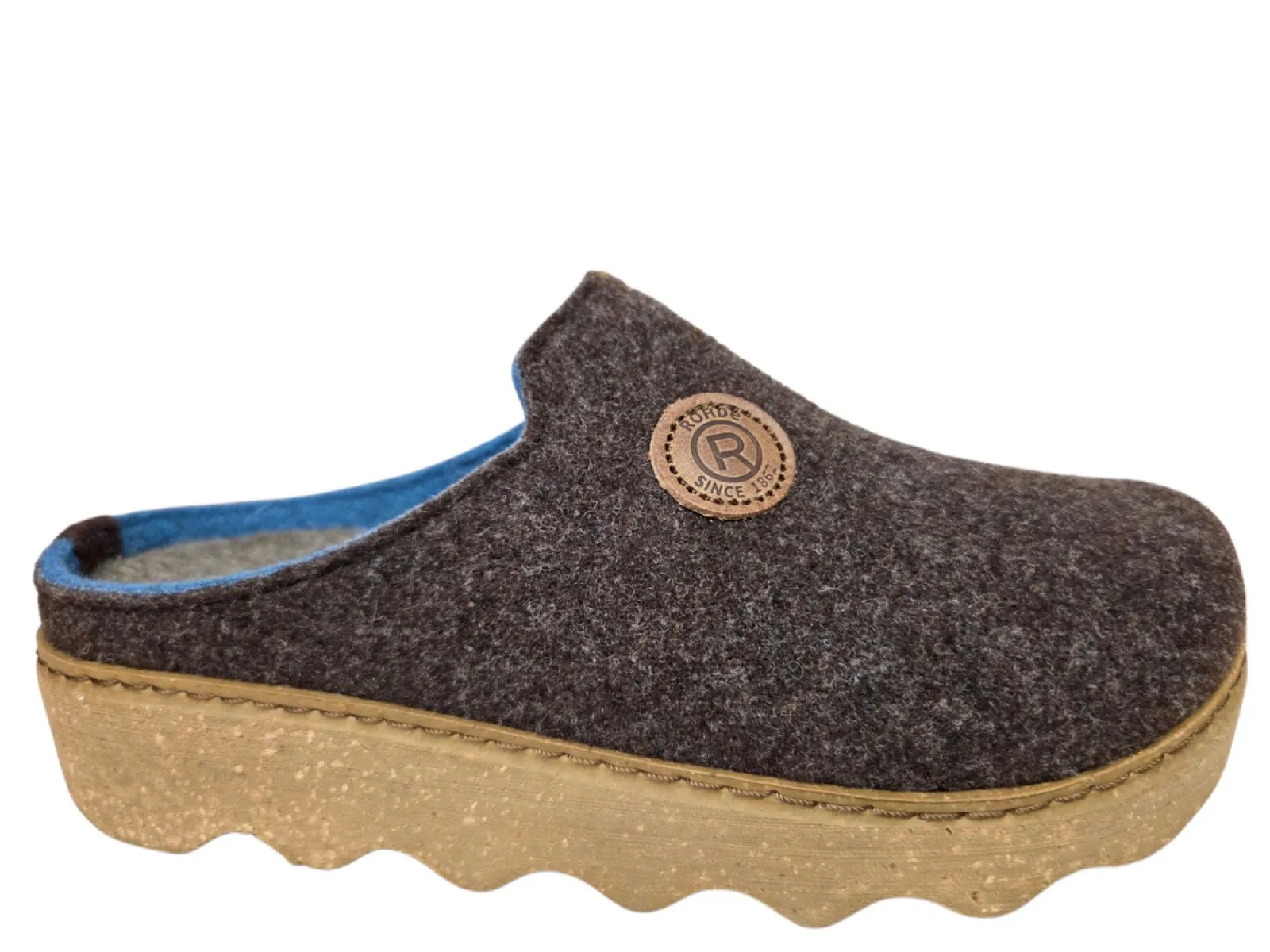 Rohde Rohde 6122 72 Pantoffels Open Sloffen Bruin/Blauw Vilt Dames