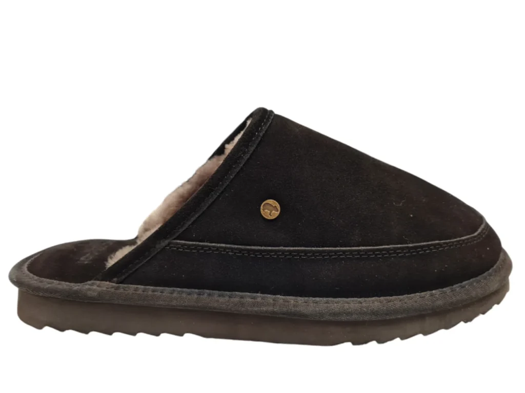 Warmbat Warmbat Cowra Men Suede Black Pantoffels Open Sloffen Zwart Suede Heren