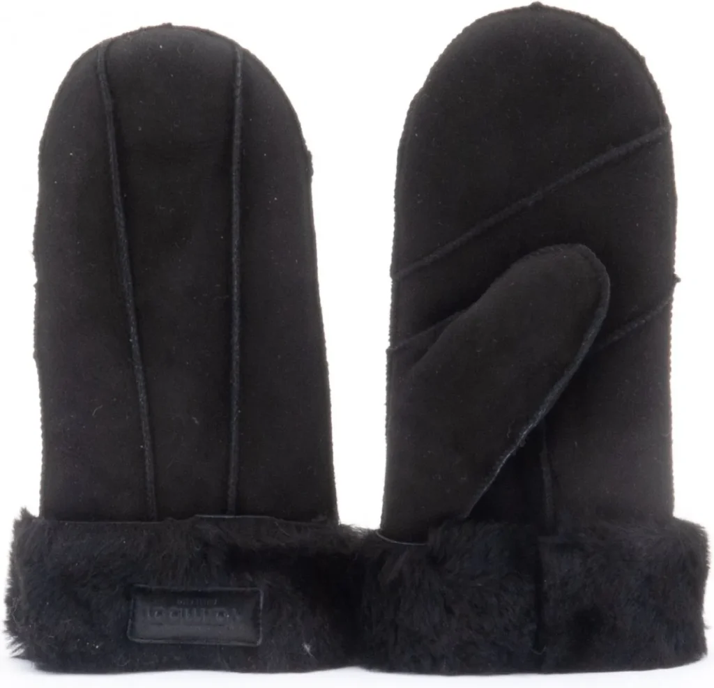 Warmbat Warmbat Mitten Women Lammy Patch Black Wanten Zwart Suede Dames