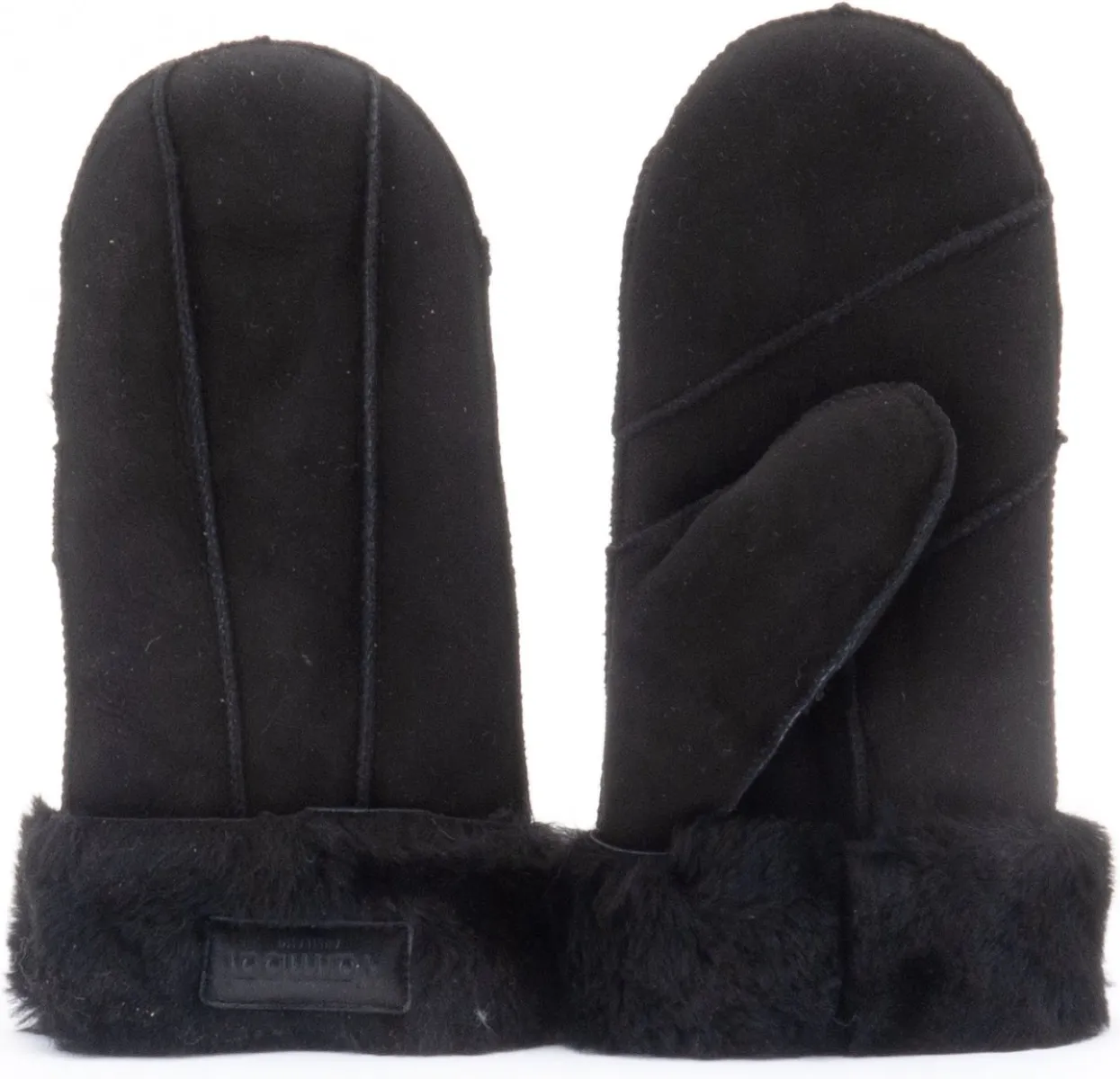 Warmbat Warmbat Mitten Women Lammy Patch Black Wanten Zwart Suede Dames